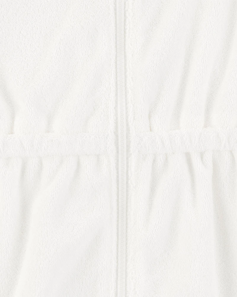 Toddler Girl Hooded Terry Cloth Swim Cover-Up Dress - White