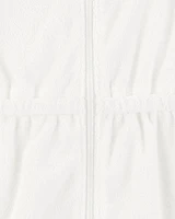 Toddler Girl Hooded Terry Cloth Swim Cover-Up Dress - White