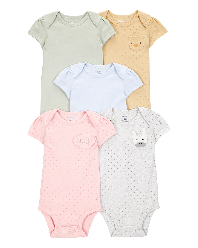 Baby Girl 5-Pack Animal Short-Sleeve Cotton Bodysuits