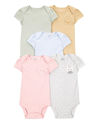 Baby Girl 5-Pack Animal Short-Sleeve Cotton Bodysuits