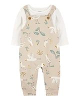 Baby 2-Piece Bird Print Long-Sleeve Tee & Overall Set