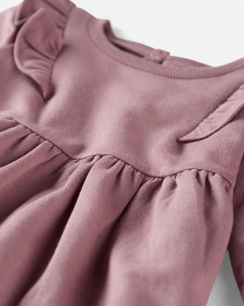 Baby Long-Sleeve Ruffle Dress Made with Organic Cotton Desert Mauve