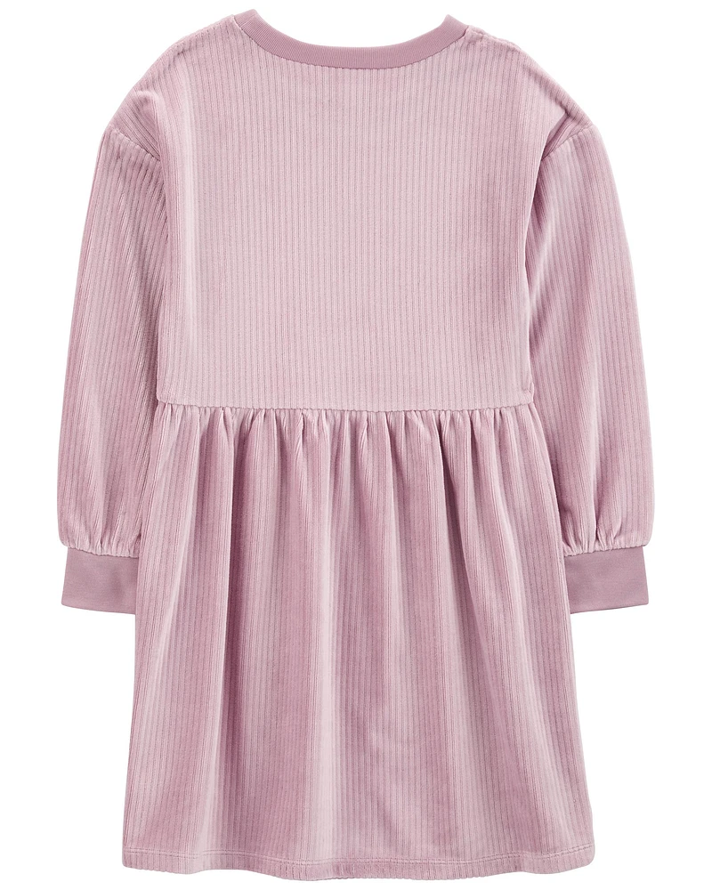 Kid Long-Sleeve Velour Dress