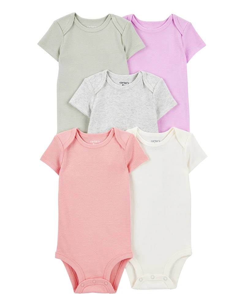 5-Pack Solid Short-Sleeve Cotton Bodysuits