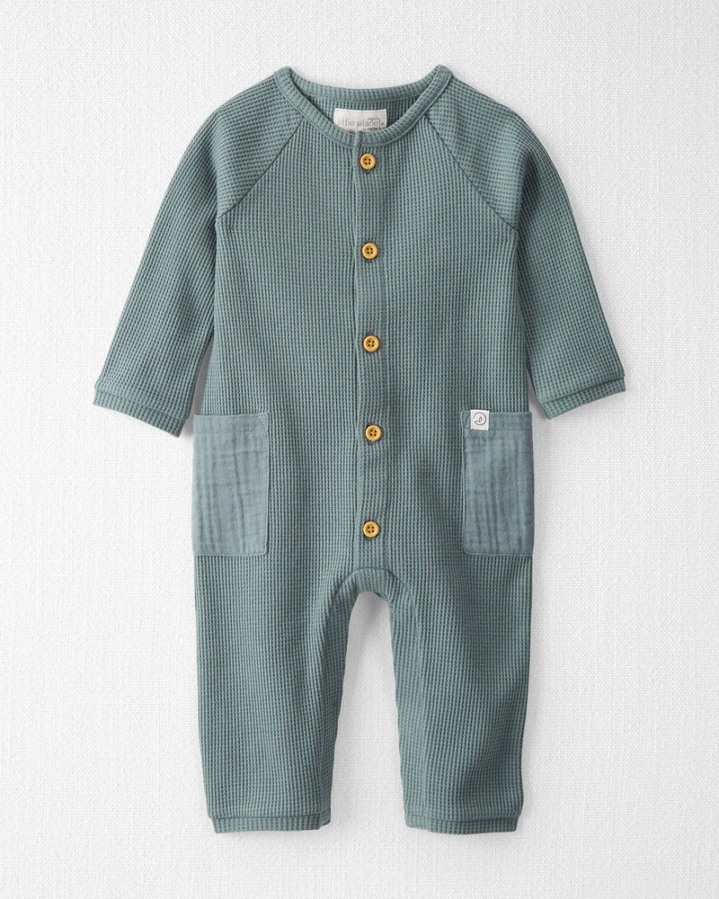 Baby Waffle Knit Button-Front Jumpsuit Made with Organic Cotton