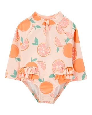 Baby 1-Piece Orange Slice Long-Sleeve Rashguard Swimsuit