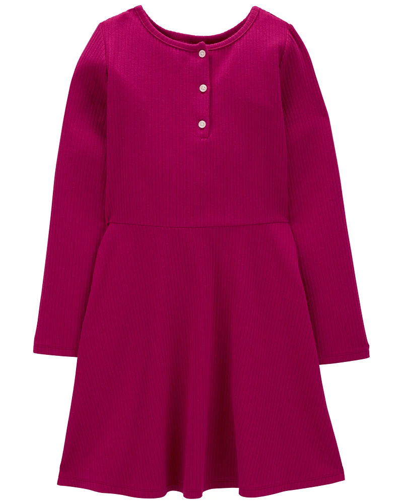 Kid Ribbed Long-Sleeve Dress