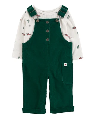 Baby 2-Piece Holiday Thermal Tee & Corduroy Overalls Set