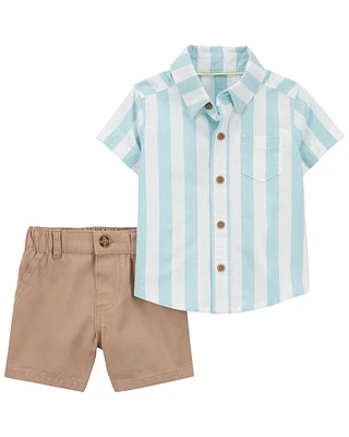2-Piece Button-Front Shirt and Chino Shorts Set