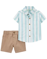 2-Piece Button-Front Shirt and Chino Shorts Set