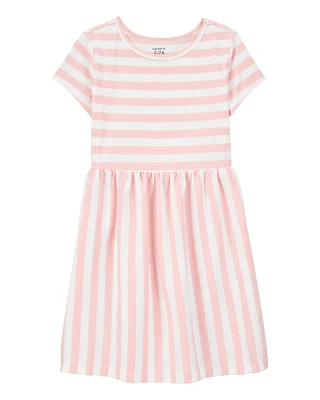 Kid Striped Short-Sleeve Dress-Pink