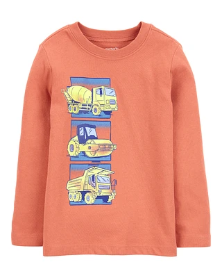 Toddler Construction Cotton Blend Long-Sleeve Tee - Orange