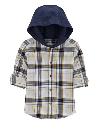 Toddler Plaid Hooded Button-Down Shirt