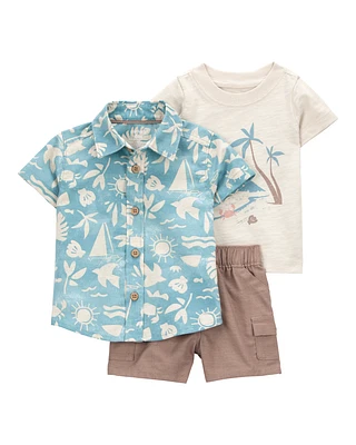 Baby 3-Piece Beach Print Little Short Set