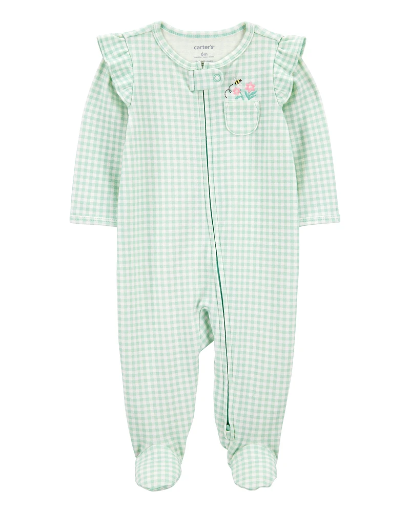 Baby Gingham 2-Way Zip Cotton Sleeper Pyjamas - Green
