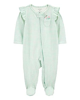 Baby Gingham 2-Way Zip Cotton Sleeper Pyjamas - Green