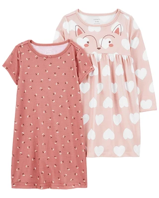 2-Pack Owl and Floral Print Nightgowns