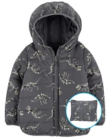 Kid Fossil Dino Print Packable Puffer Jacket