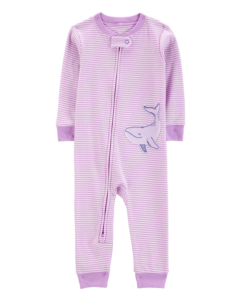 Toddler Whale Striped Snug Fit Cotton Footless 1-Piece Pyjamas - Purple
