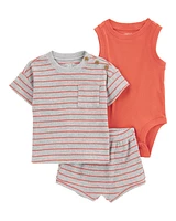 Baby 3-Piece Outfit Set - Heather/Orange