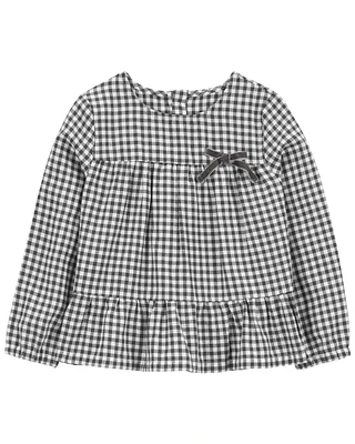 Baby Checkered Twill Long-Sleeve Fashion Top