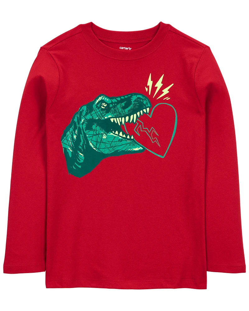 Kid Valentine's Day Dinosaur Long-Sleeve Tee - Red