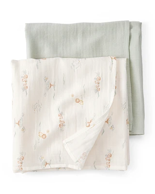 2-Pack Lion Print Muslin Swaddle Blankets