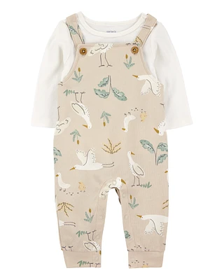 Baby 2-Piece Bird Print Long-Sleeve Tee & Overall Set