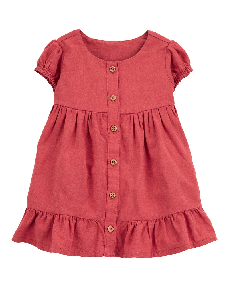 Baby Short-Sleeve Linen Look-alike Tiered Dress - Red