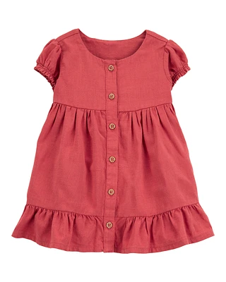Baby Short-Sleeve Linen Look-alike Tiered Dress - Red