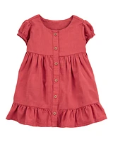 Baby Short-Sleeve Linen Look-alike Tiered Dress - Red