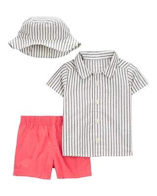 Baby 3-Piece Button-Down Shirt & Short Set