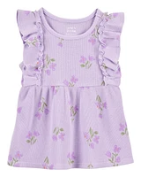 Baby Short-Sleeve Floral Fashion Top - Purple