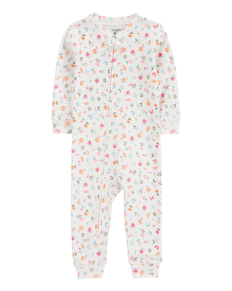 Baby Floral Print Snug Fit Cotton Footless 1-Piece Pyjamas