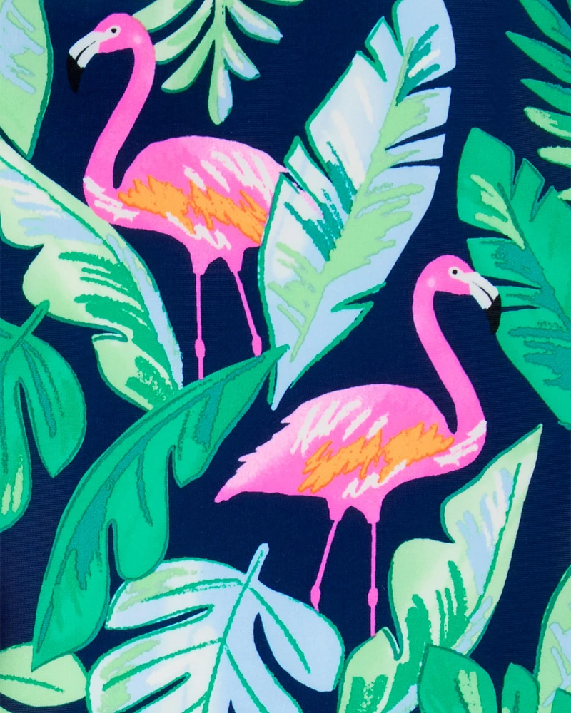 Toddler Girl 3-Piece Tropical Flamingo Print Rashguard Swim Set