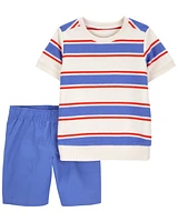 2-Piece Striped Tee & Canvas Short Set