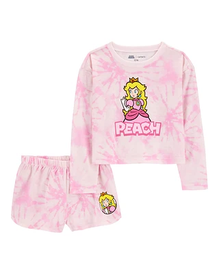 Kid Super Mario Bros™ Princess Peach Print Loose Fit 2-Piece Pyjamas - Pink
