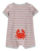 Baby Crab Striped Cotton Blend Short-Sleeve Romper