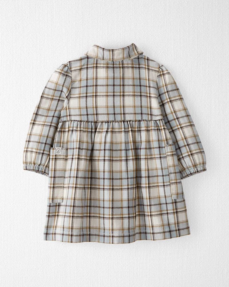 Baby Organic Cotton Herringbone Button-Front Dress Plaid