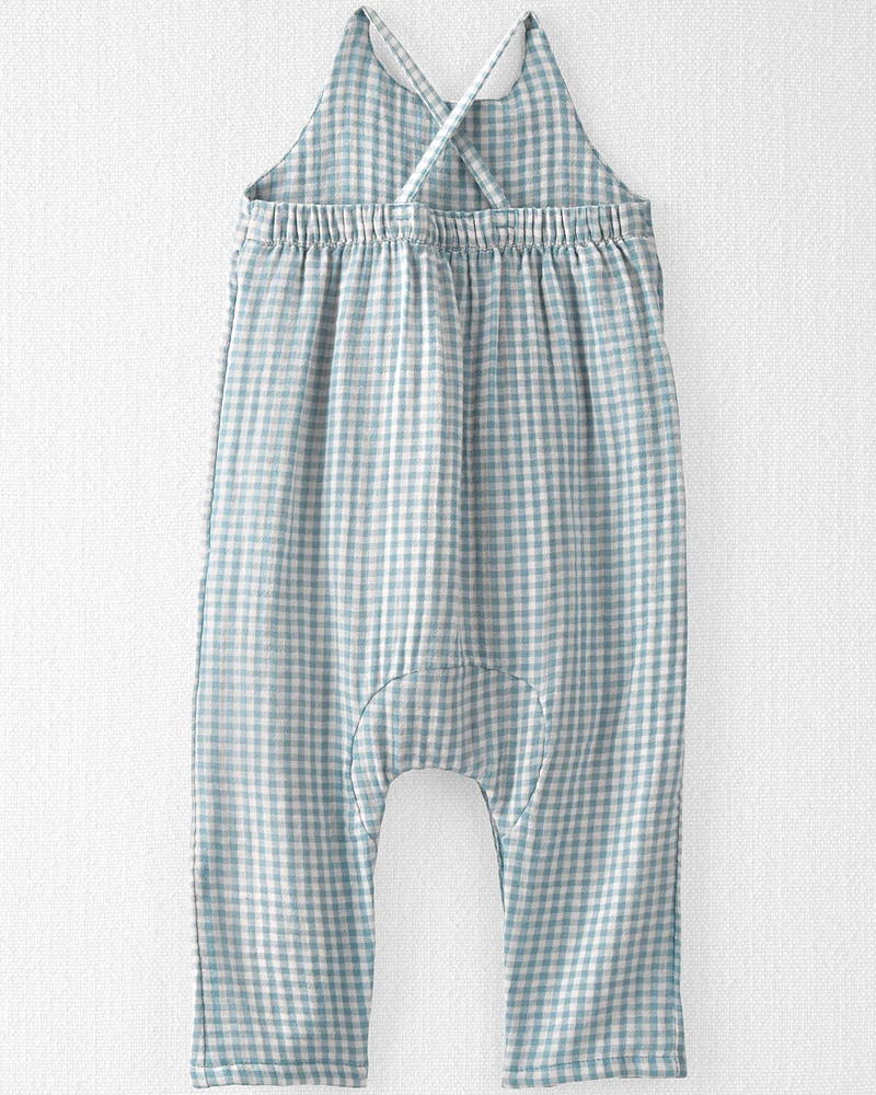 Baby Gingham Print Organic Cotton Gauze Jumpsuit