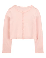 Kid Wave Trim Cardigan Sweater - Pink
