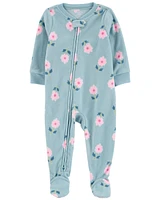 1-Piece Floral Fleece Footie Pyjamas