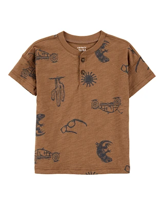 Toddler Desert Print Henley - Brown