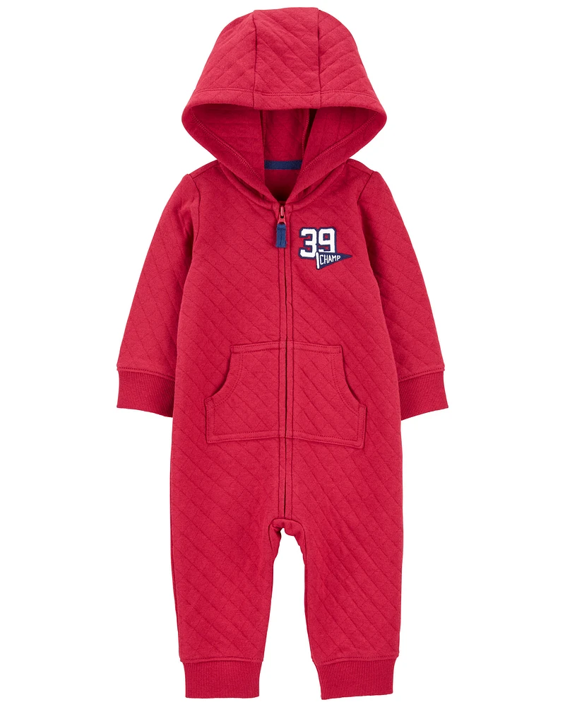 Baby Sporty Double Knit Long-Sleeve Jumpsuit - Red