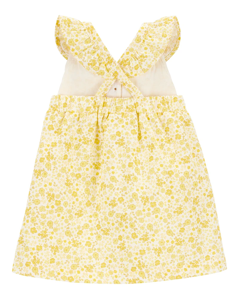 Baby Girl Floral Flutter Dress -  Yellow