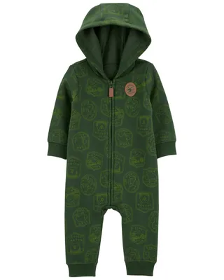 Camping Hooded Zip-Up Fleece Jumpsuit