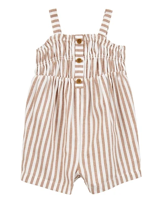 Baby Striped Twill Romper- Brown