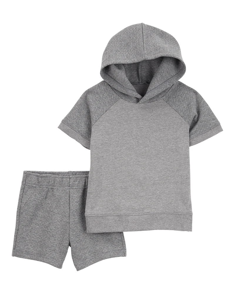 Toddler 2-Piece Quilted Hooded Outfit Set - Grey