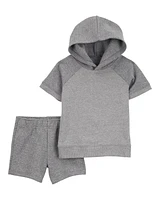 Toddler 2-Piece Quilted Hooded Outfit Set - Grey