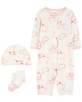 Baby Pink Sheep 3-Piece Converter Gown Set